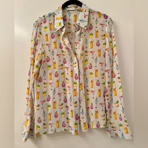 Alice + Olivia Cocktail Print Shirt with Pink, Yellow, and Blue